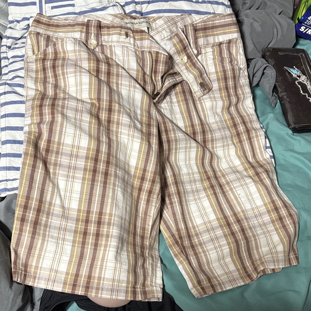 Banana Republic Tan and Brown Plaid Women's Shorts